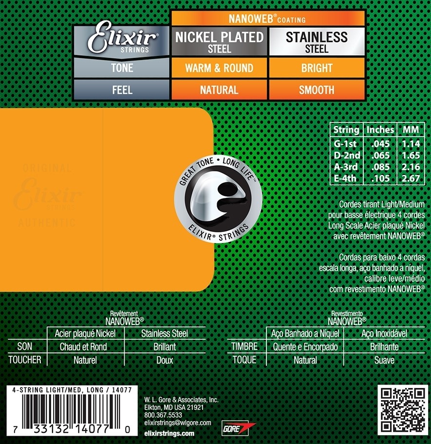 Elixir 14077 Nanoweb  Bass Strings 45-105