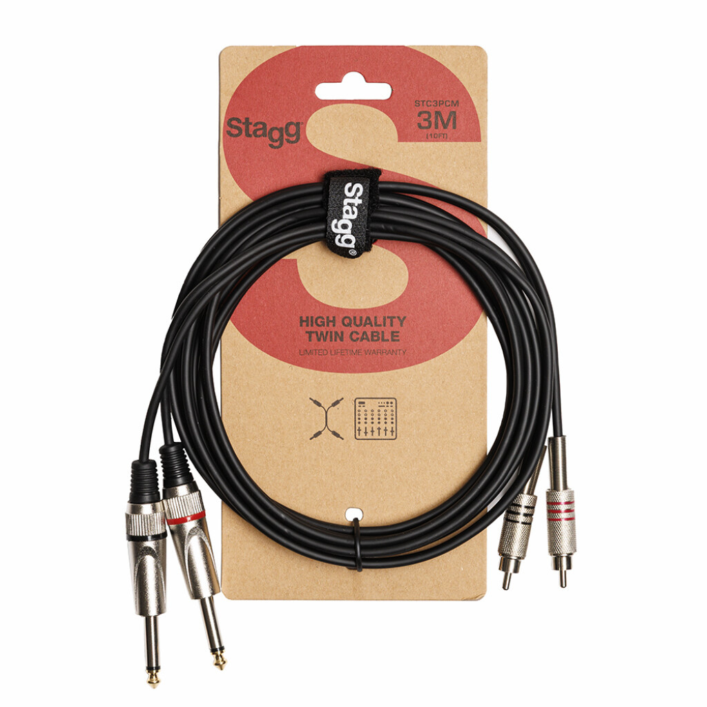 Audio kabel 3M 2xtulp - 2xmono jack 6,3mm