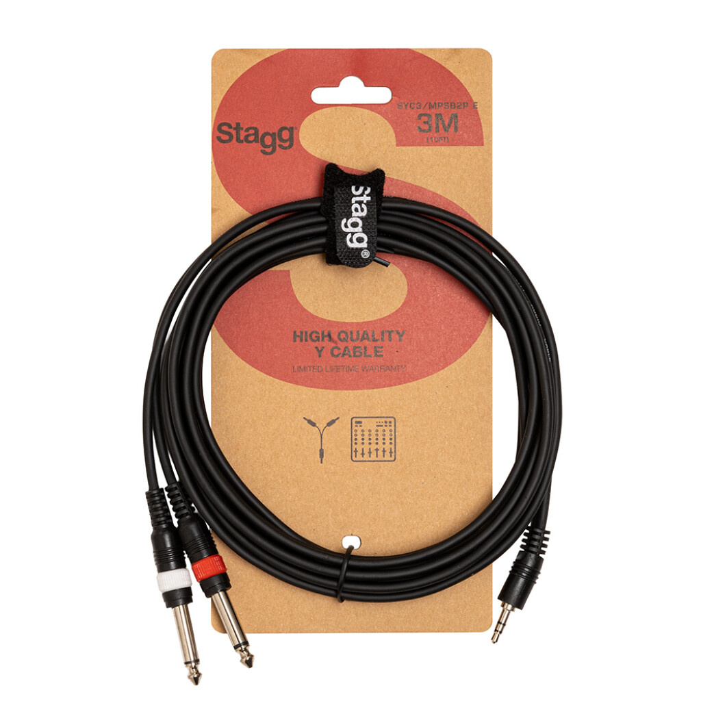 Audio cablel 3M 2xmono jack 6.3mm - 1xstereo jack 3.5mm