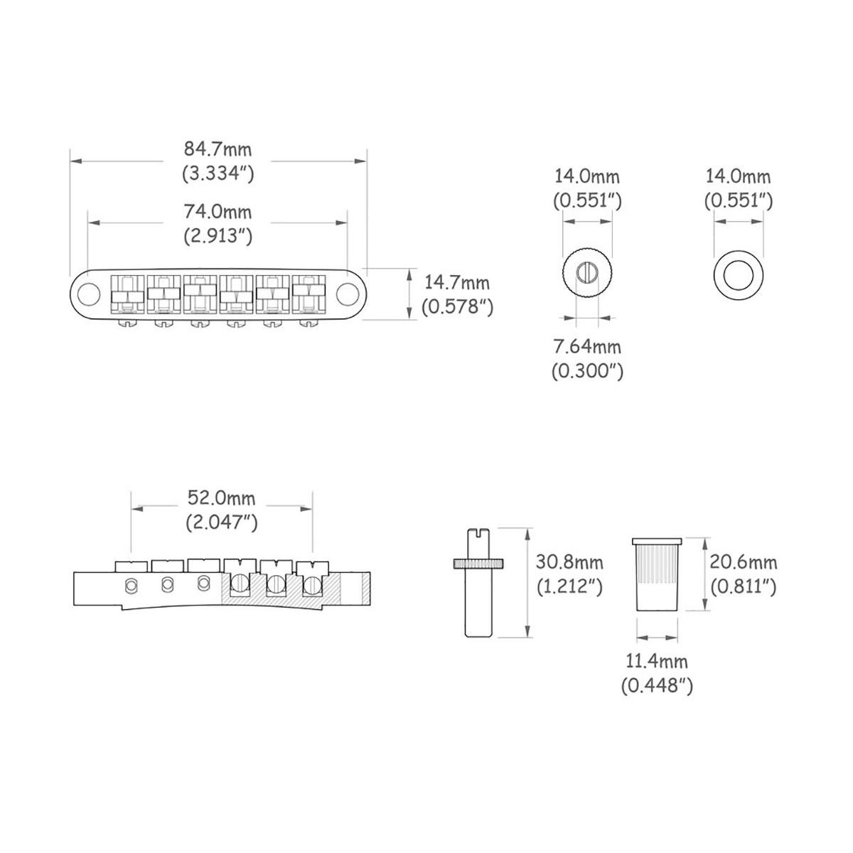 True Tone LP Tune-o -Matic bridge chrome studs 6mm