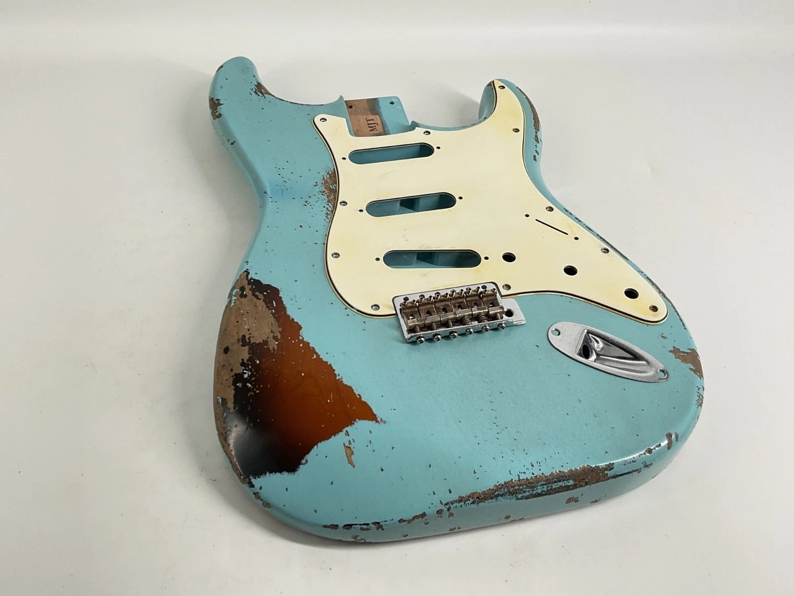 MJT Alder Strat body Daphe Blue over Tobacco Sunburst