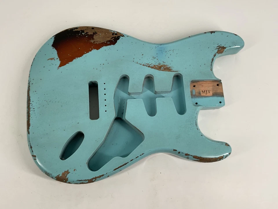 MJT Alder Strat body Daphe Blue over Tobacco Sunburst