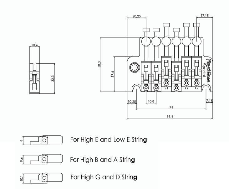 Floyd Rose special chrome with locknut 43mm/12"radius