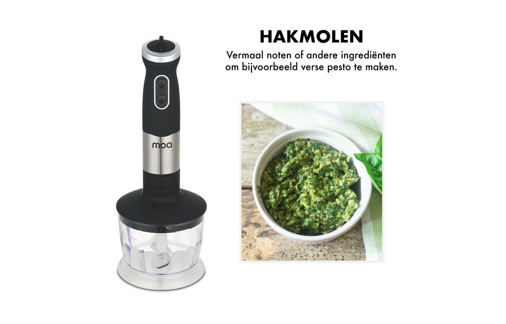 MOA Staafmixer 700W - Staafmixer set met accessoires - Hakmolen - Klopper - Maatbeker 800ml - HB57