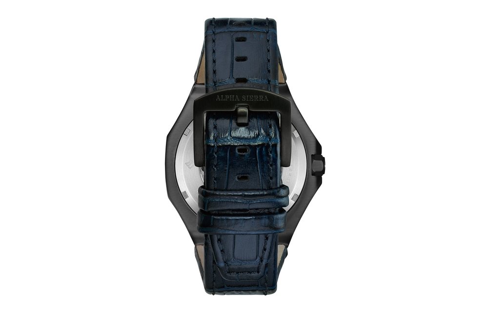 Alpha Sierra Falcon LVD198B - Zwart / Blauw - Leren band - Herenhorloge - Ø 45 mm