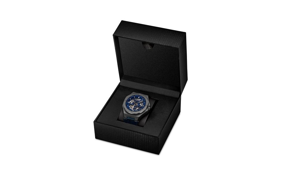 Alpha Sierra Falcon LVD198B - Zwart / Blauw - Leren band - Herenhorloge - Ø 45 mm