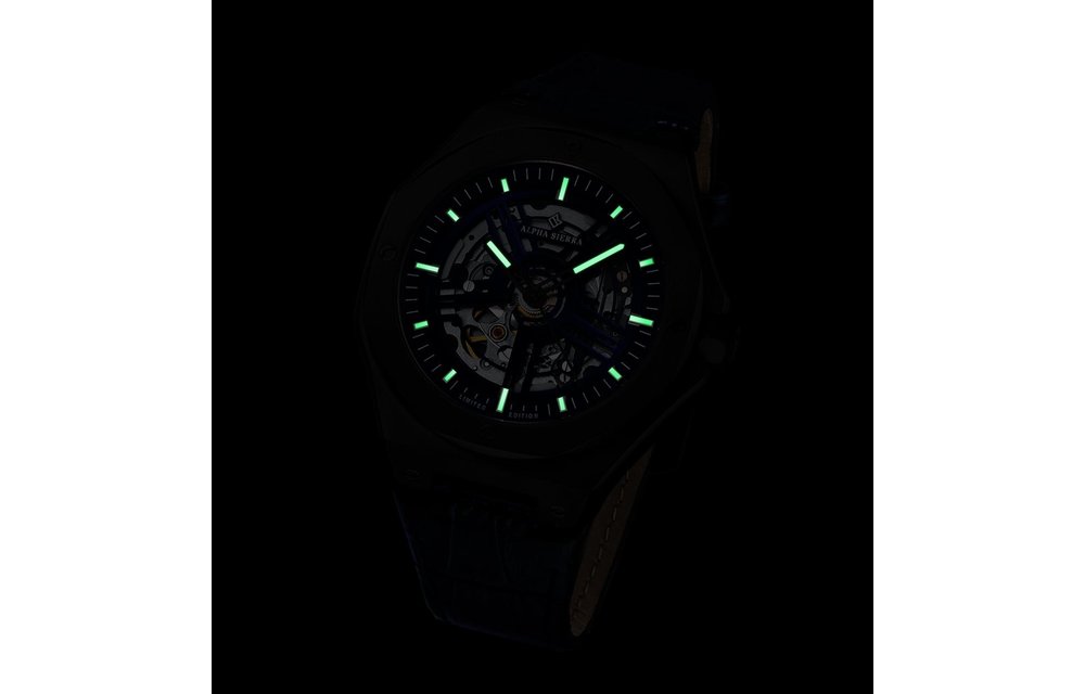 Alpha Sierra Falcon LVD198B - Zwart / Blauw - Leren band - Herenhorloge - Ø 45 mm