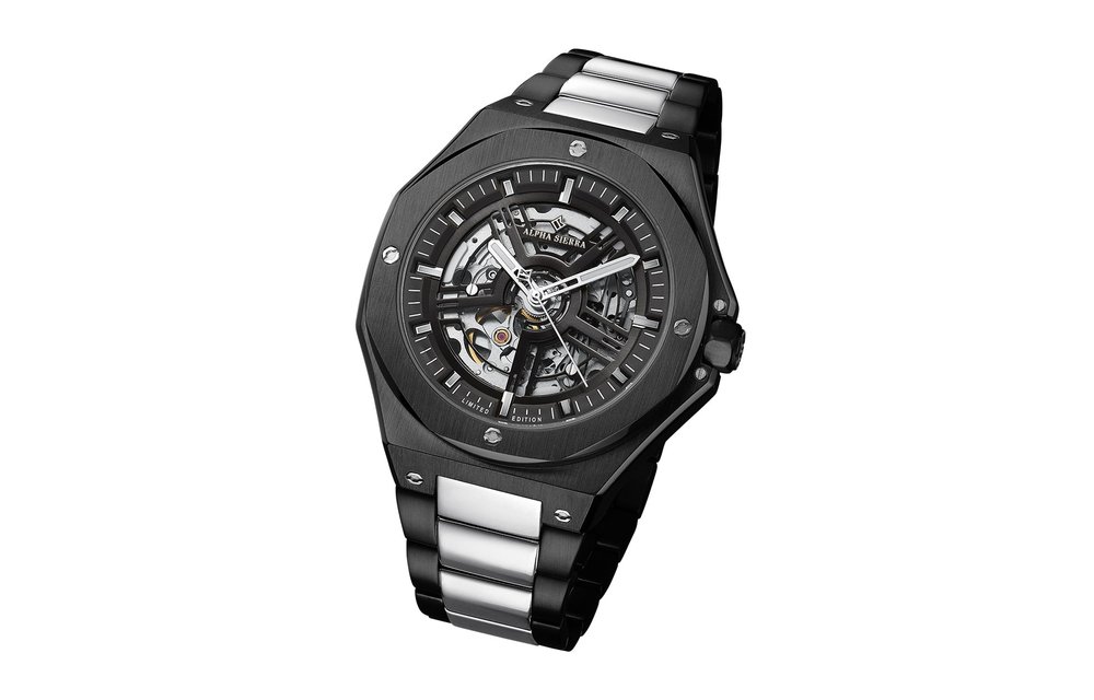 Alpha Sierra Falcon LVD228B - Zwart / Zilver - Stalen band - Herenhorloge - Ø 45 mm
