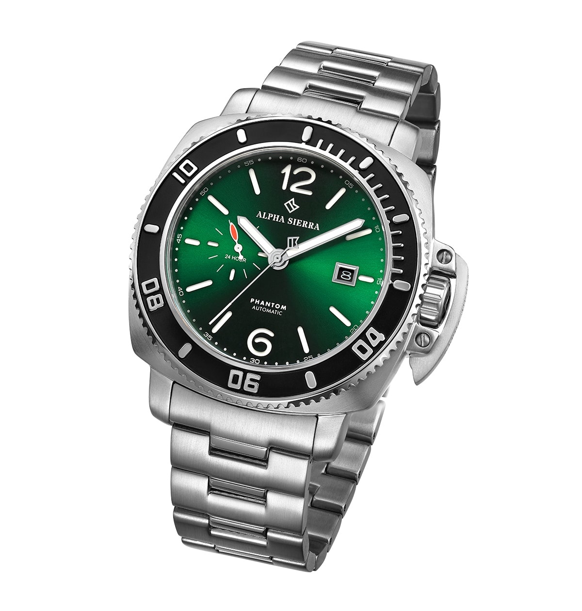 Alpha Sierra Watch Co. Alpha Sierra Phantom F4-G002 - Zilverkleurig / Groen  - Stalen band - Herenhorloge -Ø 44 mm - Brandfactory'12 B.V.