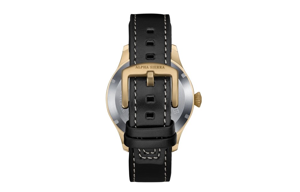 Alpha Sierra Automatic AM5 - Herenhorloge - Zwart Leren Band - Zwarte Wijzerplaat - Ø 46.5 mm