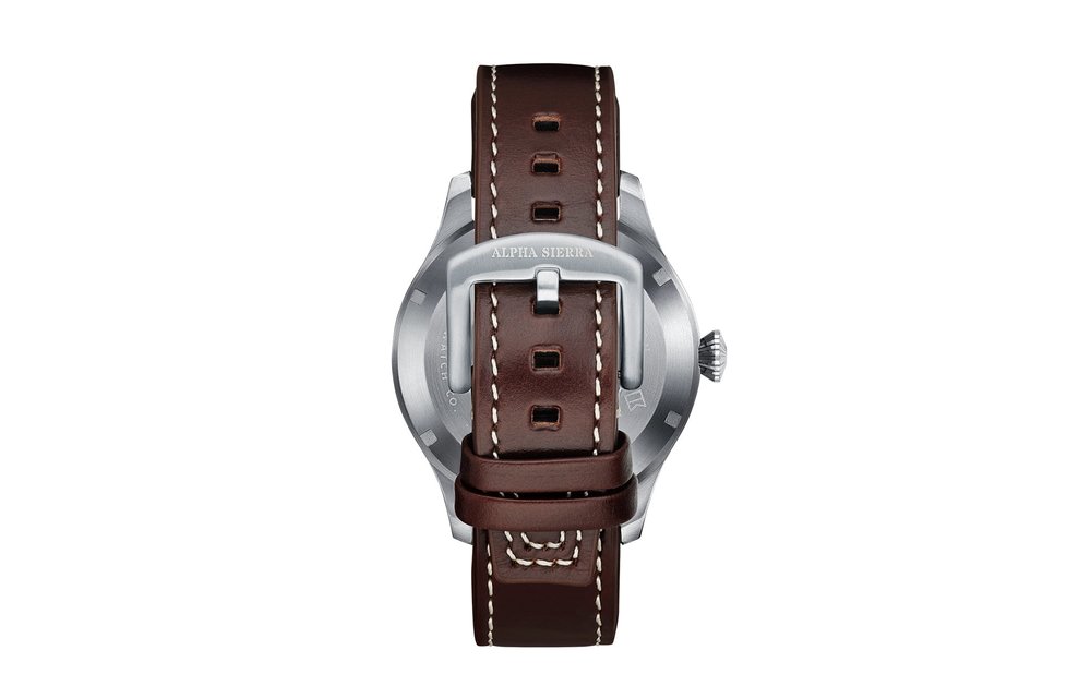 Alpha Sierra Automatic AM4 - Herenhorloge - Bruin Leren Band - Groene Wijzerplaat - Ø 46.5 mm