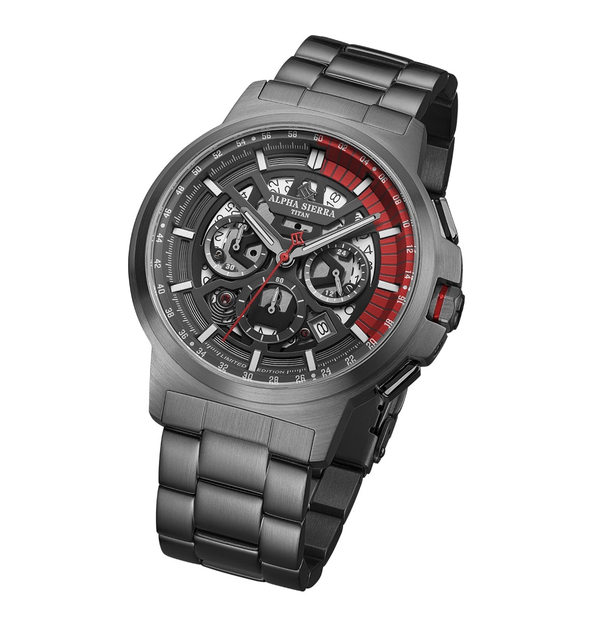 Alpha Sierra Watch Co. Alpha Sierra Titan TR03 - Herenhorloge - Titanium /  Rood - Limited Edition - Ø 45 mm - Brandfactory'12 B.V.