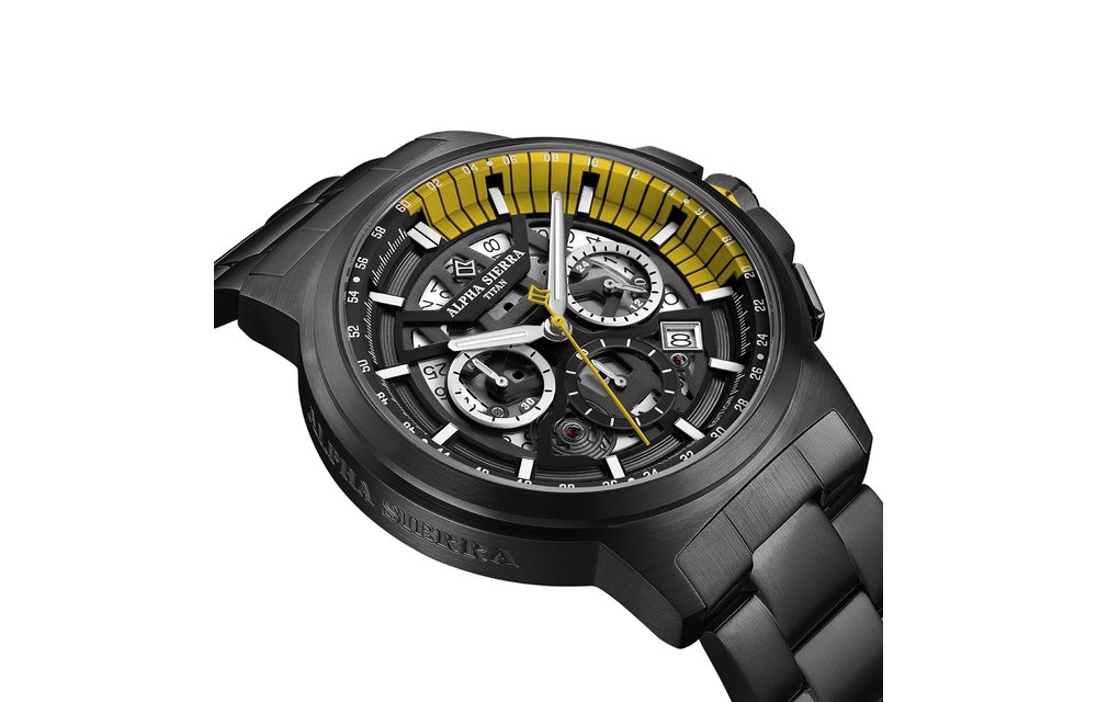 Alpha Sierra Titan BY02 - Herenhorloge - Zwart / Geel - Limited Edition - Ø 45 mm