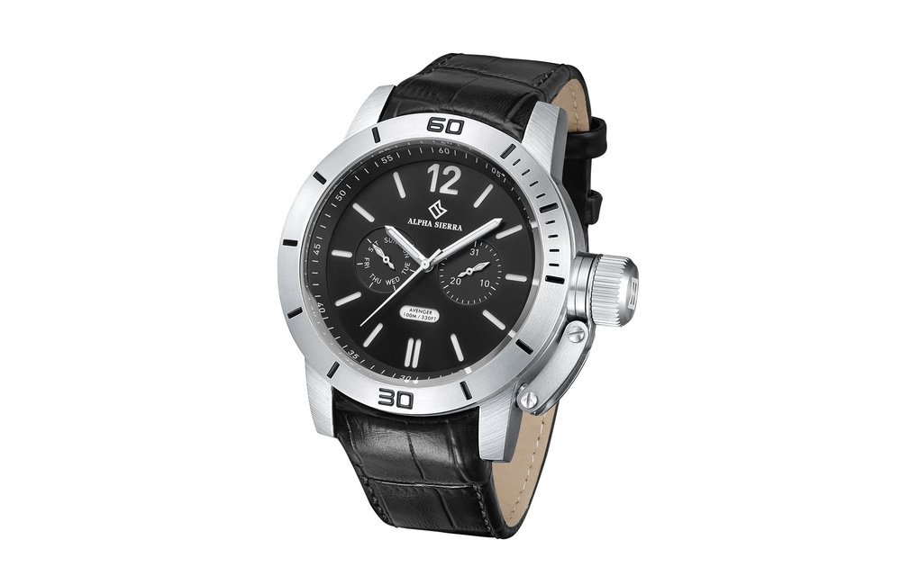 Alpha Sierra - Avenger - 1LDBL - Herenhorloge - Leer - Zwart - Ø 48 mm