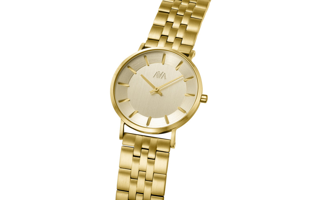 AVA Máni Guld 26 - Goudkleurig - Stalen band - Dameshorloge - Ø 38 mm