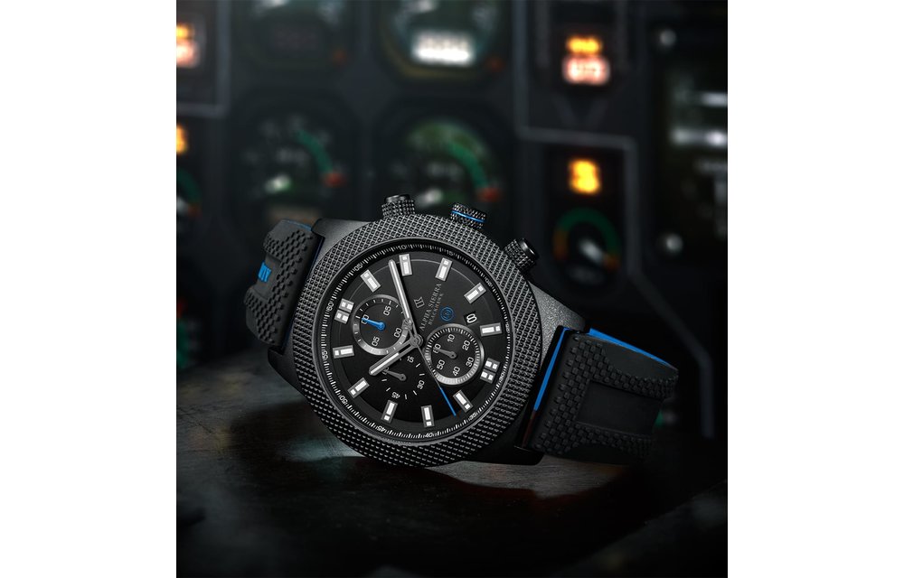 Alpha Sierra - Blackhawk - UH60BL - Herenhorloge - Siliconen - 48 mm - Zwart / Blauw - Limited Edition