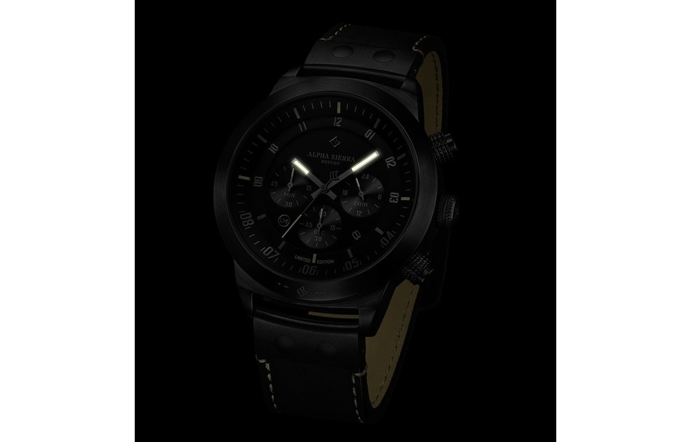 Alpha Sierra - Defcon - LGM30YL - Herenhorloge - Leer - 46mm - Zwart / Geel - Limited Edition