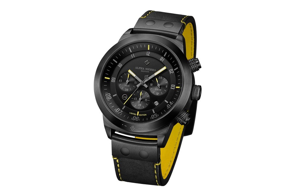 Alpha Sierra - Defcon - LGM30YL - Herenhorloge - Leer - 46mm - Zwart / Geel - Limited Edition
