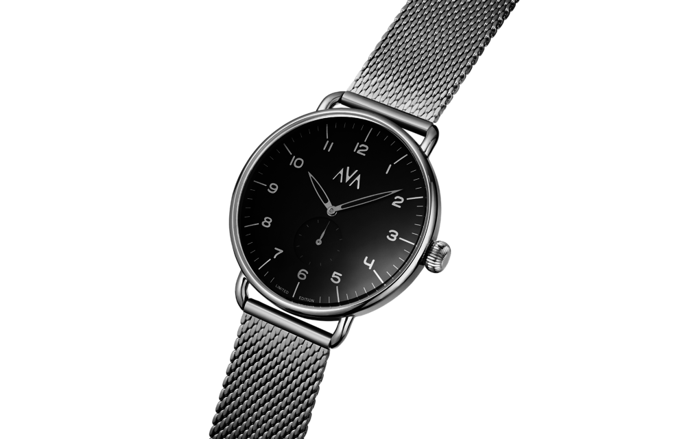 AVA Fríge Silver•Svart - Unisex Horloge - RVS - Zilver - Ø 43mm - Limited Edition