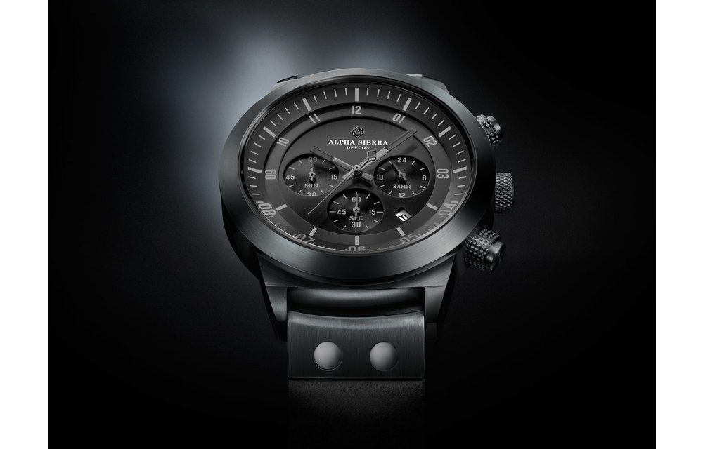 Alpha Sierra - Defcon - LGM30G - Horloge - Leer - 46mm - Gun Metal