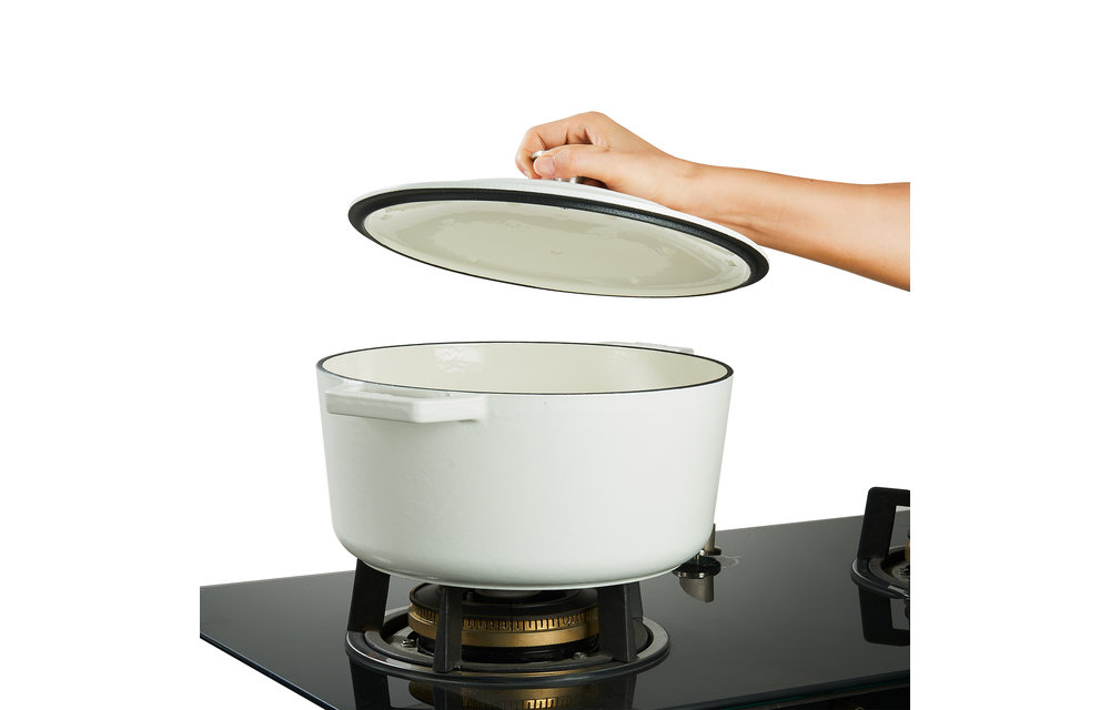 MOA Gietijzeren Braadpan 30 cm - Rond - met Deksel - ook voor Inductie - Wit - C30W