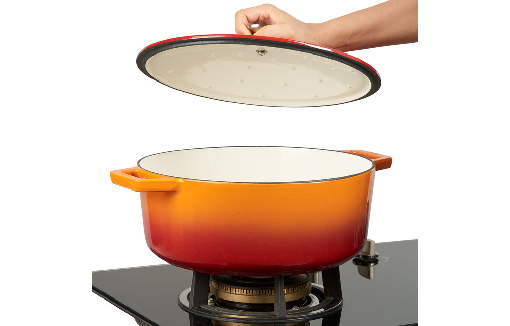 MOA Gietijzeren Braadpan 26 cm - Rond - met Deksel - ook voor Inductie - Oranje Rood - C26OR