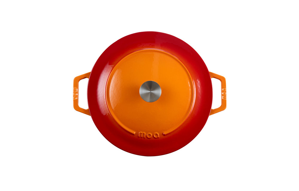 MOA Gietijzeren Braadpan 26 cm - Rond - met Deksel - ook voor Inductie - Oranje Rood - C26OR