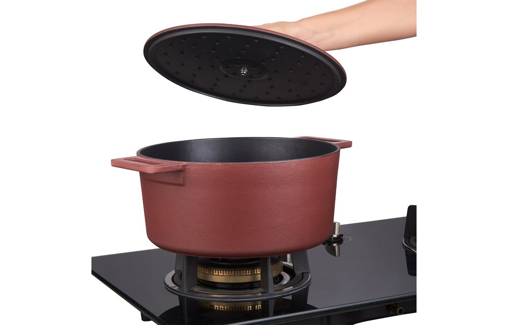 MOA Gietijzeren Braadpan - 29CM - Rond - Ook voor inductie - Rood - MC29BR