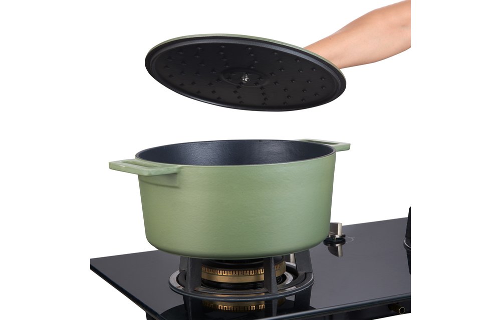 Pre-order MOA Gietijzeren Braadpan - 29CM - Rond - Ook voor inductie - Olijfgroen - MC29OG