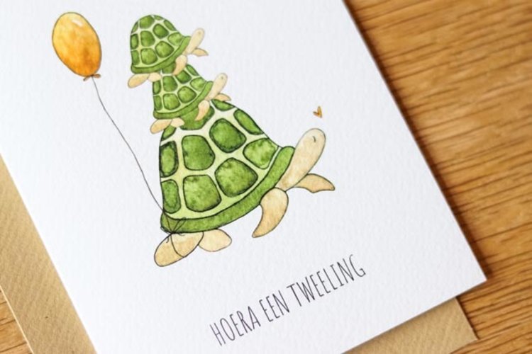 Juulz Kaart - Hoera een tweeling (schildpad)