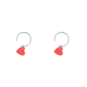 Bibi Camille Small Neon Pink Heart Earring - Silver