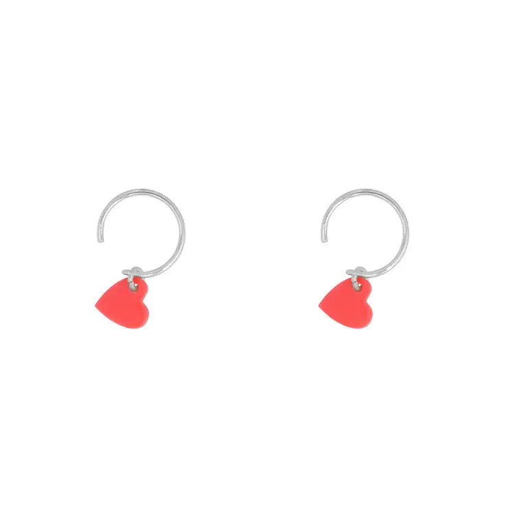 Bibi Camille Small Neon Pink Heart Earring - Silver