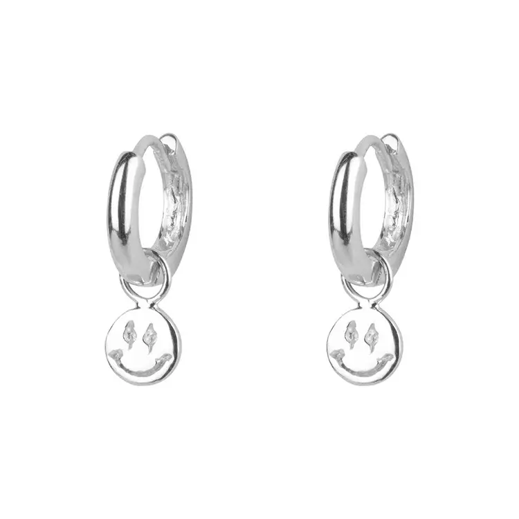 Bibi Camille Smiley Small Hoop Earring - Silver