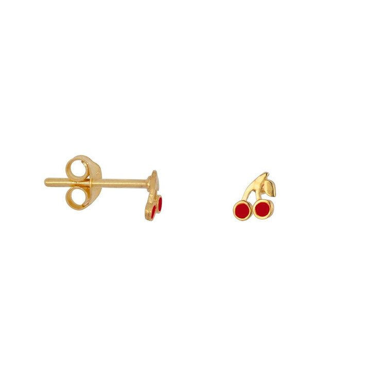 Bibi Camille Mini Cherry Stud Earring - Gold Plated Red