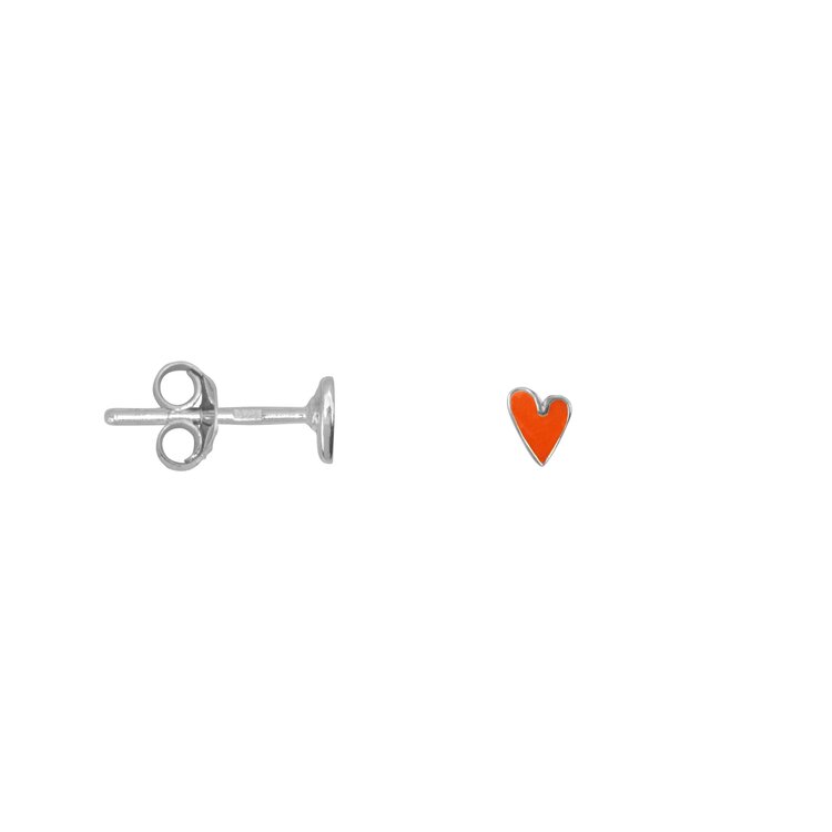 Bibi Camille Mini Heart Stud Earring - Silver Neon Coral
