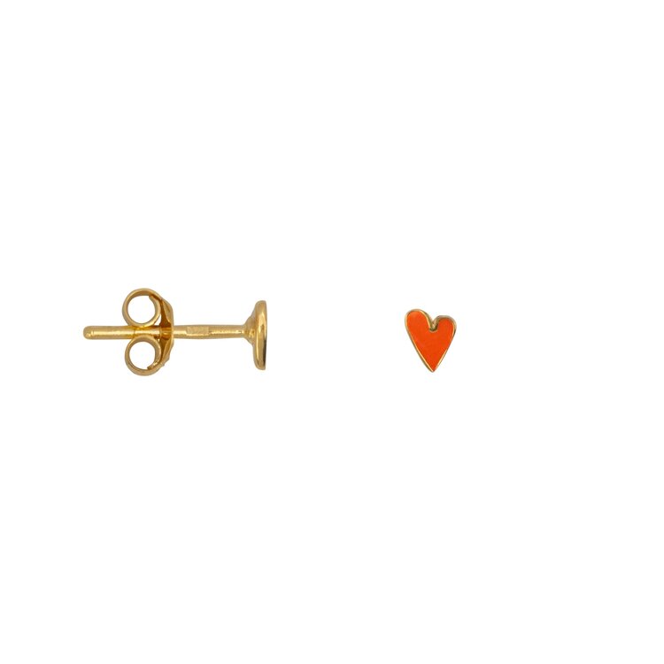 Bibi Camille Mini Heart Stud Earring - Gold Plated Neon Coral