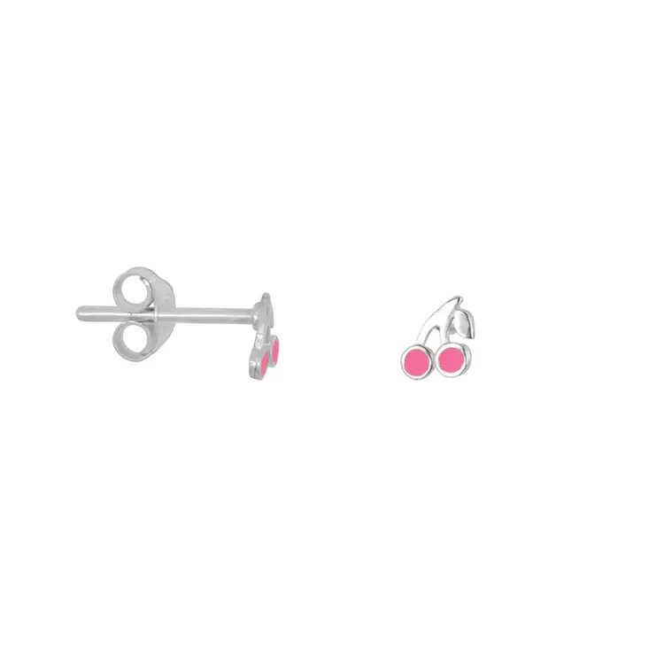 Bibi Camille Mini Cherry Stud Earring - Silver Light Pink