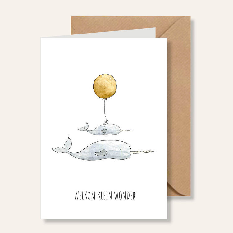 Juulz Kaart - Welkom klein wonder (walvis grijs)
