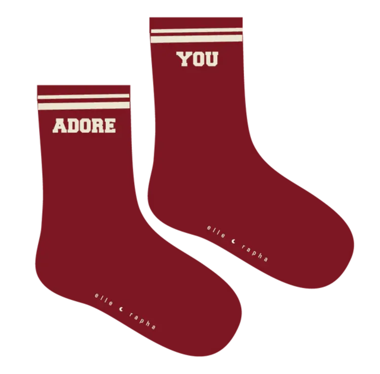 Elle and Rapha ADORE YOU socks