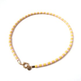 LOVEissue Necklace stripe yellow/light pink- smiley blue
