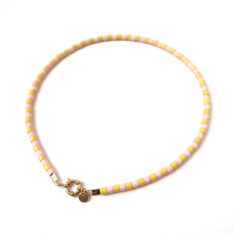 LOVEissue Necklace stripe yellow/light pink- smiley blue