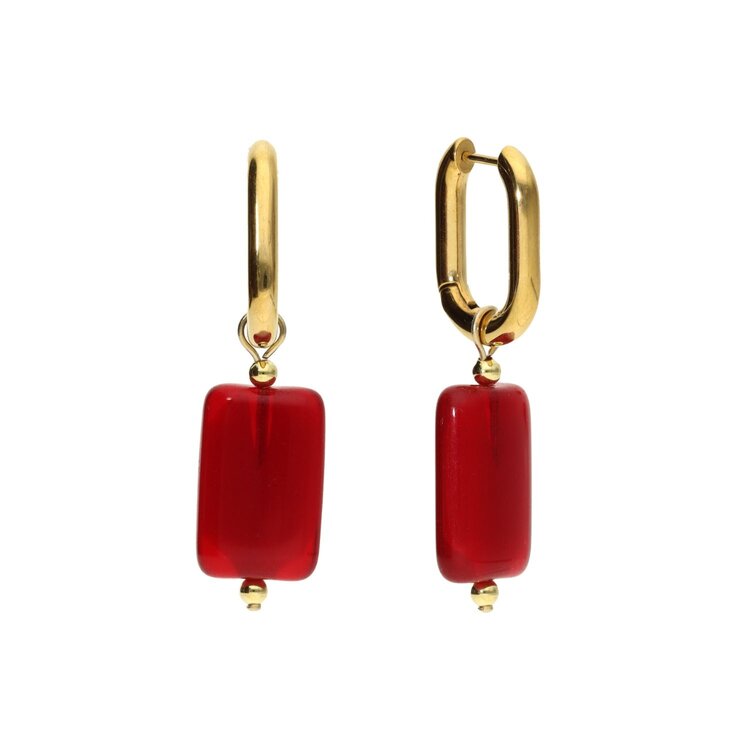 Camps&Camps Glass Bead Earrings - Siam Rechthoek