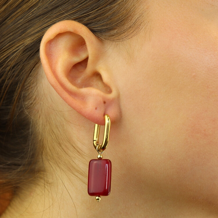 Camps&Camps Glass Bead Earrings - Siam Rechthoek