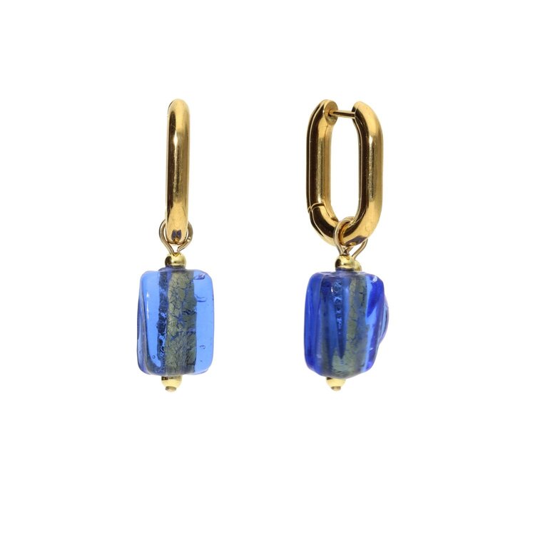 Camps&Camps Glass Bead Earrings - Sapphire hoekig