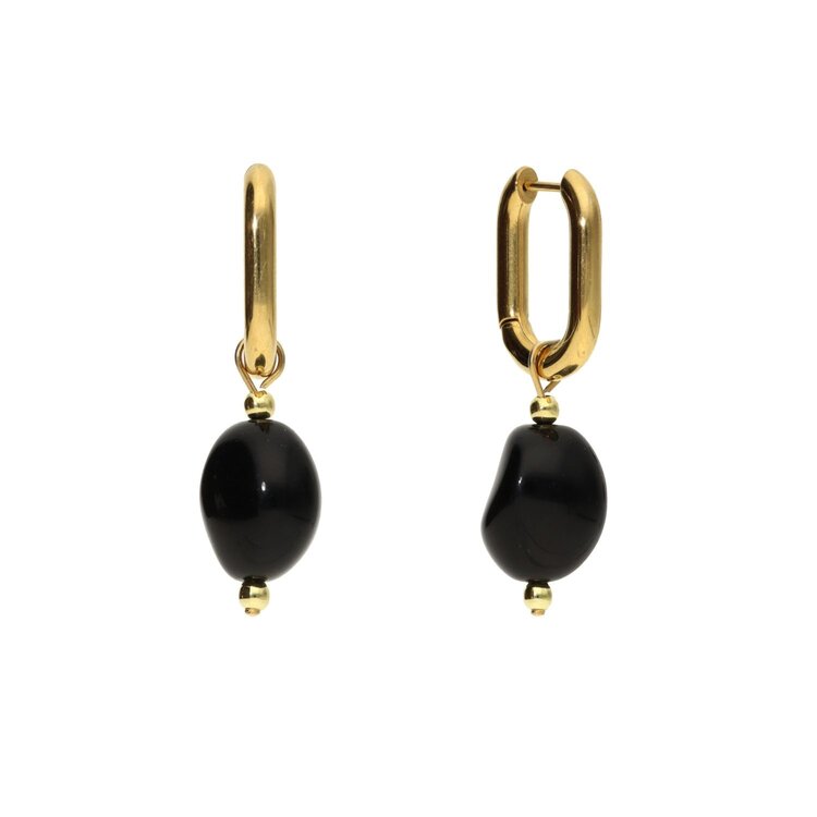 Camps&Camps Glass Bead Earrings - Jet Black Ovaal