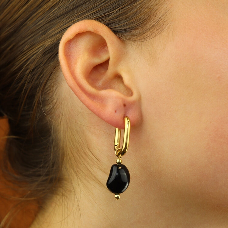 Camps&Camps Glass Bead Earrings - Jet Black Ovaal