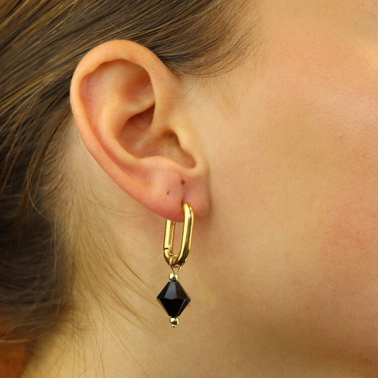 Camps&Camps Glass Bead Earrings - Jet Black Hoekig