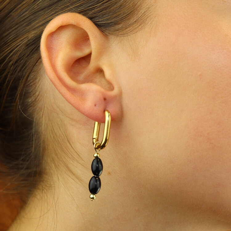 Camps&Camps Glass Bead Earrings - Jet Black Dubbel