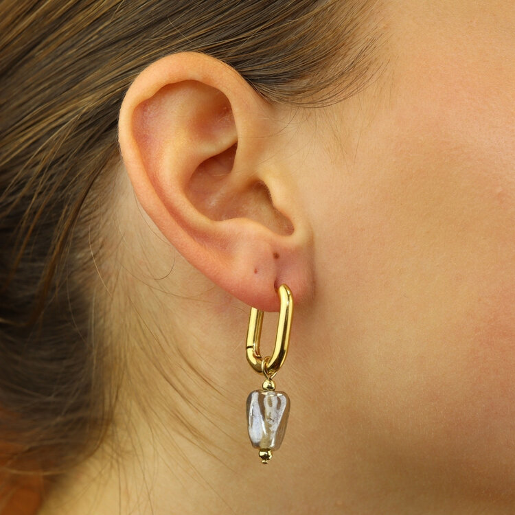 Camps&Camps Glass Bead Earrings - Black diamond Ovaal