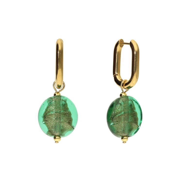 Camps&Camps Glass Bead Earrings - Emerald Cirkel